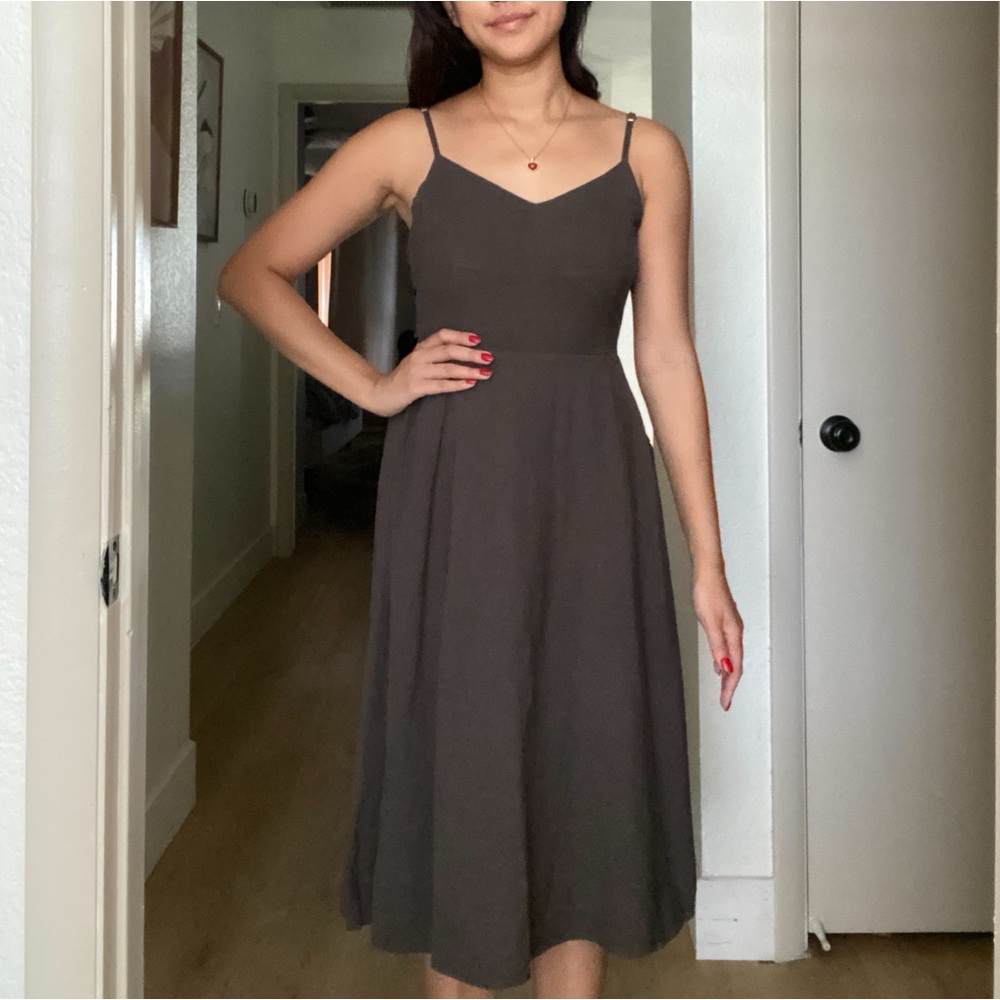 Khaki linen tie back dress